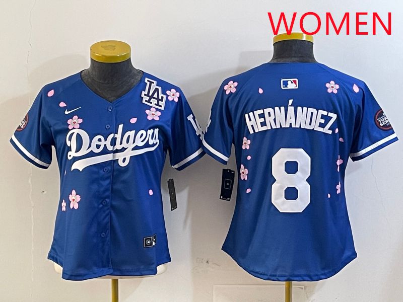 Women Los Angeles Dodgers #8 Hernandez Blue Sakura Edition 2025 Nike MLB Jersey style 7->women mlb jersey->Women Jersey